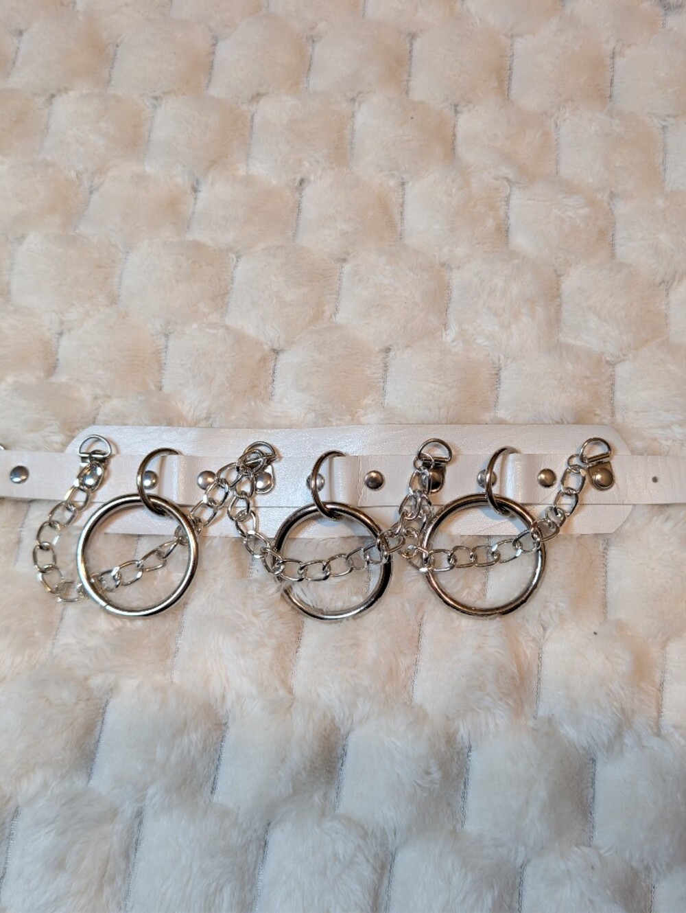 White Leather O-Ring Chain Choker Collar Necklace Industrial Goth Festival Rave